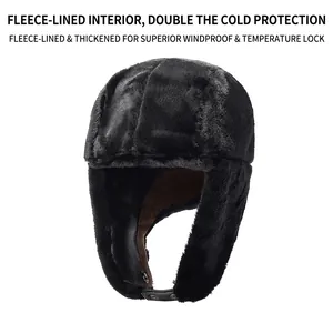 Winter thermal faux fur trapper hat with windproof ear flaps and warm fleece lining