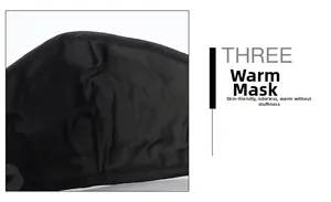 Detail of warm black face mask with soft breathable fabric and elastic ear loops