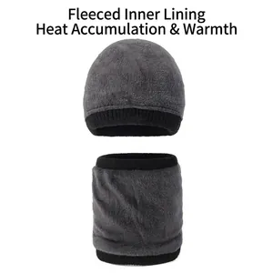 Winter knit beanie and neck gaiter set with fleece lining for outdoor warmth