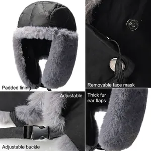 Winter thermal trapper hat for men with faux fur lining and detachable face mask