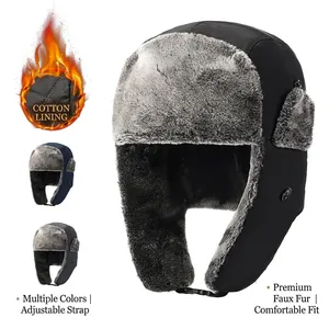 Winter Trapper Hat For Men Women Thermal Windproof Aviator Hat With Ear Flaps Faux Fur Lining Thickened Outdoor Skiing Lei Feng Hat