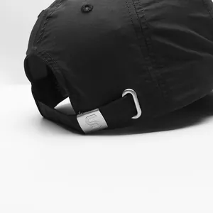 Lightweight black quick-dry baseball cap with metal 'S' buckle adjustment strap
