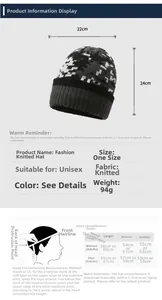 Size guide for camouflage knit beanie showing dimensions of 22x24cm and head measurements