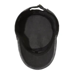 Men's vintage washed grey cotton flat top cadet cap with adjustable metal back buckle
