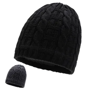 Men Winter Warm Cable Knit Beanie Fleece Lined Adjustable Neck Gaiter Hat Outdoor Windproof Cycling Soft Snood Hat