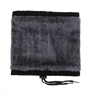 Winter thermal neck warmer with dark grey plush fleece and adjustable drawstring toggle