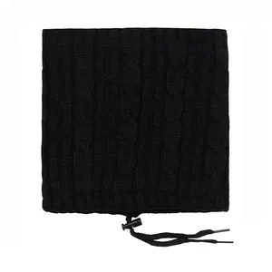 Men's black knitted neck warmer with thick cable pattern and adjustable drawstring