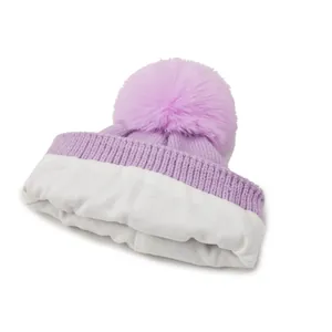 Winter gebreide muts voor meisjes met pluizige imitatiebont pompon en warme voering