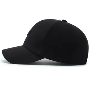 Classic black outdoor sunshade baseball cap with minimalist shield logo for men