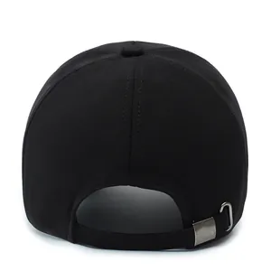 Rear view of black outdoor baseball cap featuring a premium adjustable metal buckle