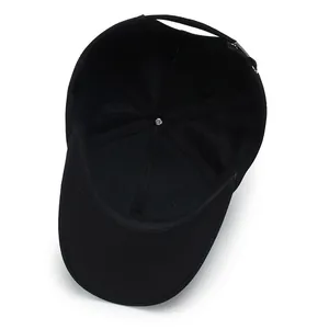 Classic black outdoor baseball cap showing six-panel interior structure and adjustable strap