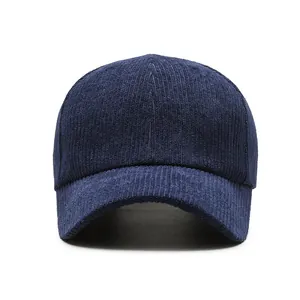 Classic dark blue corduroy baseball cap with structured panels and curved visor for summer