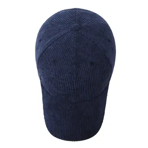 Deep blue corduroy baseball cap with vintage texture and 6-panel structure for casual wear