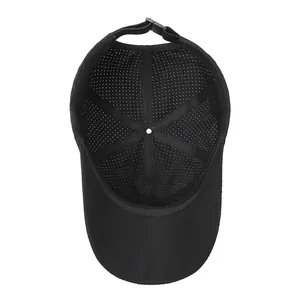 Breathable black quick-dry baseball cap featuring internal six-panel mesh construction