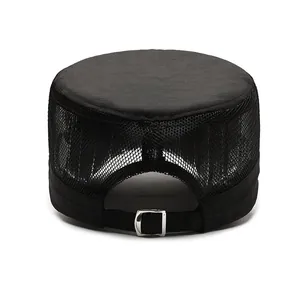 Gorra militar negra de secado rápido con malla transpirable y hebilla de ajuste trasera