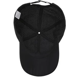 Breathable black mesh baseball cap with 100% polyester fabric and adjustable strap
