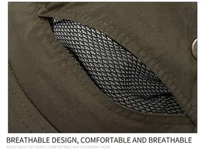 Détail de la structure en maille respirante et des coutures sur le chapeau solaire