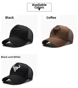Three-color mesh baseball caps with bull head embroidery in black, brown and white