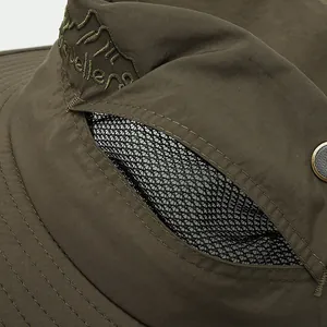 Chapeau de soleil olive avec maille respirante et broderie de montagne outdoor