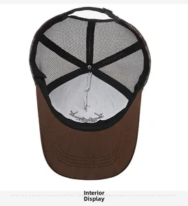 Interior view of the mesh trucker hat showing the high-quality stitching and embroidery detail