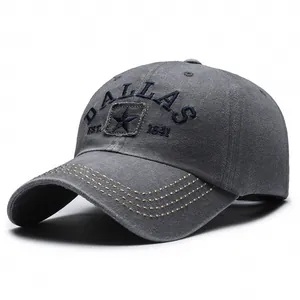 Casquette de baseball gris foncé délavé vintage avec broderie Dallas et patch étoile