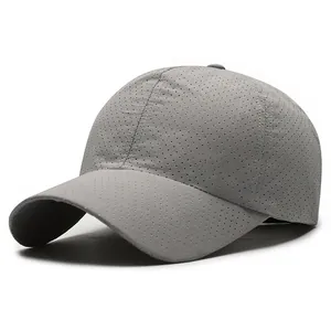 Breathable gray quick-dry baseball cap with laser-cut ventilation holes for sports