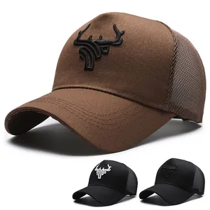 Vintage Antlers Embroidery Trucker Hat Cotton Mesh Breathable Baseball Cap For Men Women Adjustable Outdoor Sun Protection