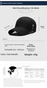 Size guide for baseball cap with detailed measurements for head circumference and brim
