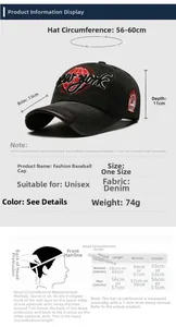Guide des tailles pour casquette de baseball délavée avec mesures du tour de tête