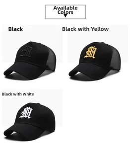 Détail de la broderie gothique et de la maille respirante sur les trois couleurs de casquettes