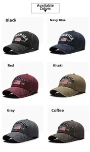 Detailed grid view showing six color options of vintage washed cotton baseball caps with patches