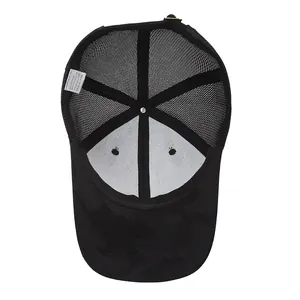 Breathable black mesh baseball cap with camouflage pattern and adjustable metal buckle