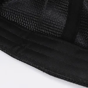 Breathable black mesh baseball cap showing detailed stitching and inner sweatband