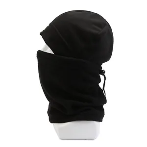 Ensemble cagoule et cache-col thermique en polaire pour homme avec cordon en noir