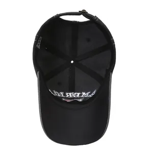 Classic black 100% cotton baseball cap showing internal structure and embroidery details