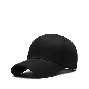 Detailed view of the 6-panel structure and twill cotton fabric of the black baseball cap