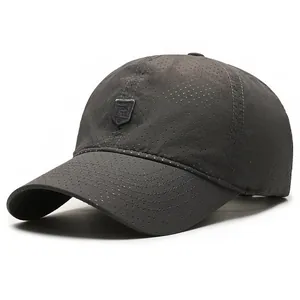 Dark gray breathable baseball cap with R logo embroidery and laser cut mesh holes
