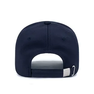 Adjustable dark blue baseball cap with gold R embroidery and silver buckle
