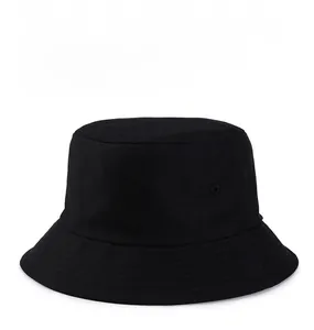 Detail of black cotton bucket hat showing reinforced brim stitching and air eyelets