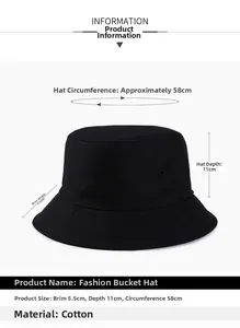 Detailed view of black cotton bucket hat with 5.5cm brim and stitched fabric texture