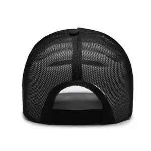 Breathable mesh trucker hat in black featuring a rear view design for men and women