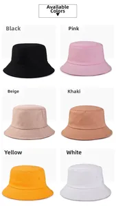 Selection of cotton bucket hats in six colors including black, beige, and khaki options