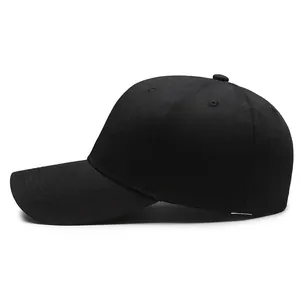 Classic black six-panel baseball cap with a pre-curved brim and solid twill texture