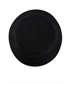 Top-down view of a classic black cotton bucket hat showing the round crown and brim