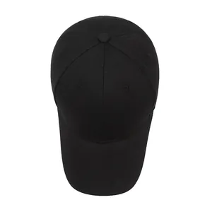 Classic 6-panel solid black baseball cap made of cotton twill fabric with top button
