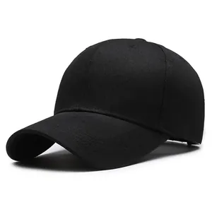 Classic 6-panel solid black baseball cap with curved brim and premium cotton twill texture