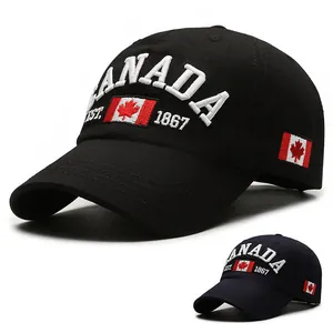 Geborduurde Canadese Vlag Honkbalpet Verstelbare Katoenen Zonnehoed Outdoor Sport Mode Trucker Pet Voor Heren Dames Zwart Marine