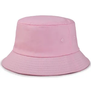 Pink pure cotton fisherman bucket hat for outdoor hiking featuring reinforced brim stitches