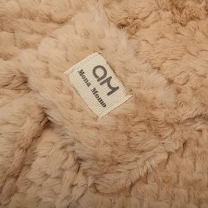 Cute camel plush scarf with cat ears featuring a designer Mona Momo woven brand label