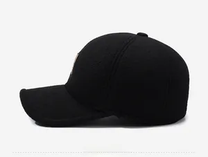Side view of winter wool baseball cap with thermal fabric and textured surface
